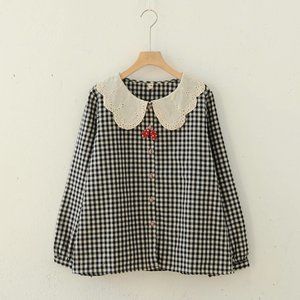 Doll Collar, Cottage Core, Victorian, Long Sleeve Shirt Cotton Colorful Buckle P